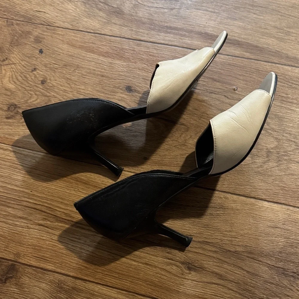 Nine West Two-Tone Black and Cream Peep-Toe Heels